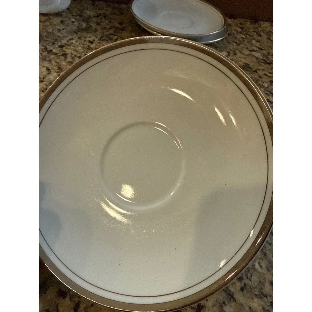 Royalton China Co Japan Translucent Porcelain Saucer‎ White Gold Rim 6 Inch